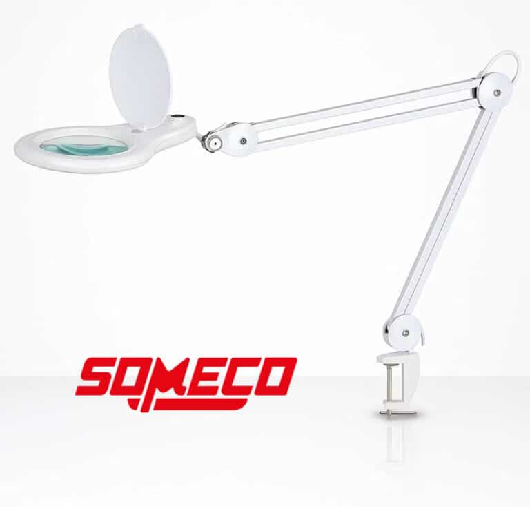 Loupe lampe x3 orientable à bras articulés, avec couvercle de protection, éclairage leds