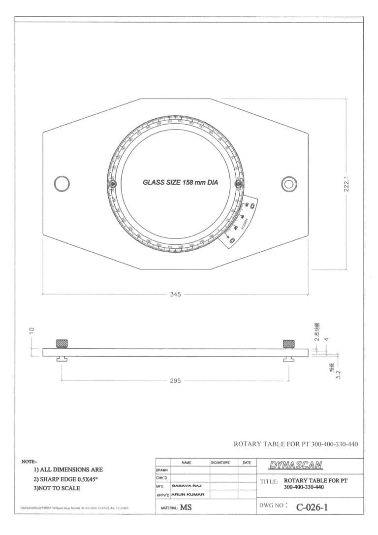 pour projecteur PT300-330-350 et PT400, Table rotative graduée pour projecteur de profils