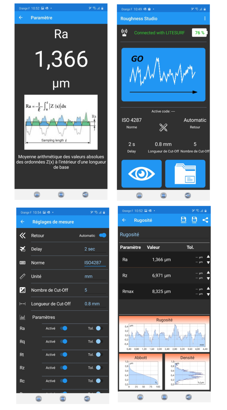 Application ANDROID pour analyse de rugosité et état de surface ROUGHNESS STUDIO SOMECO