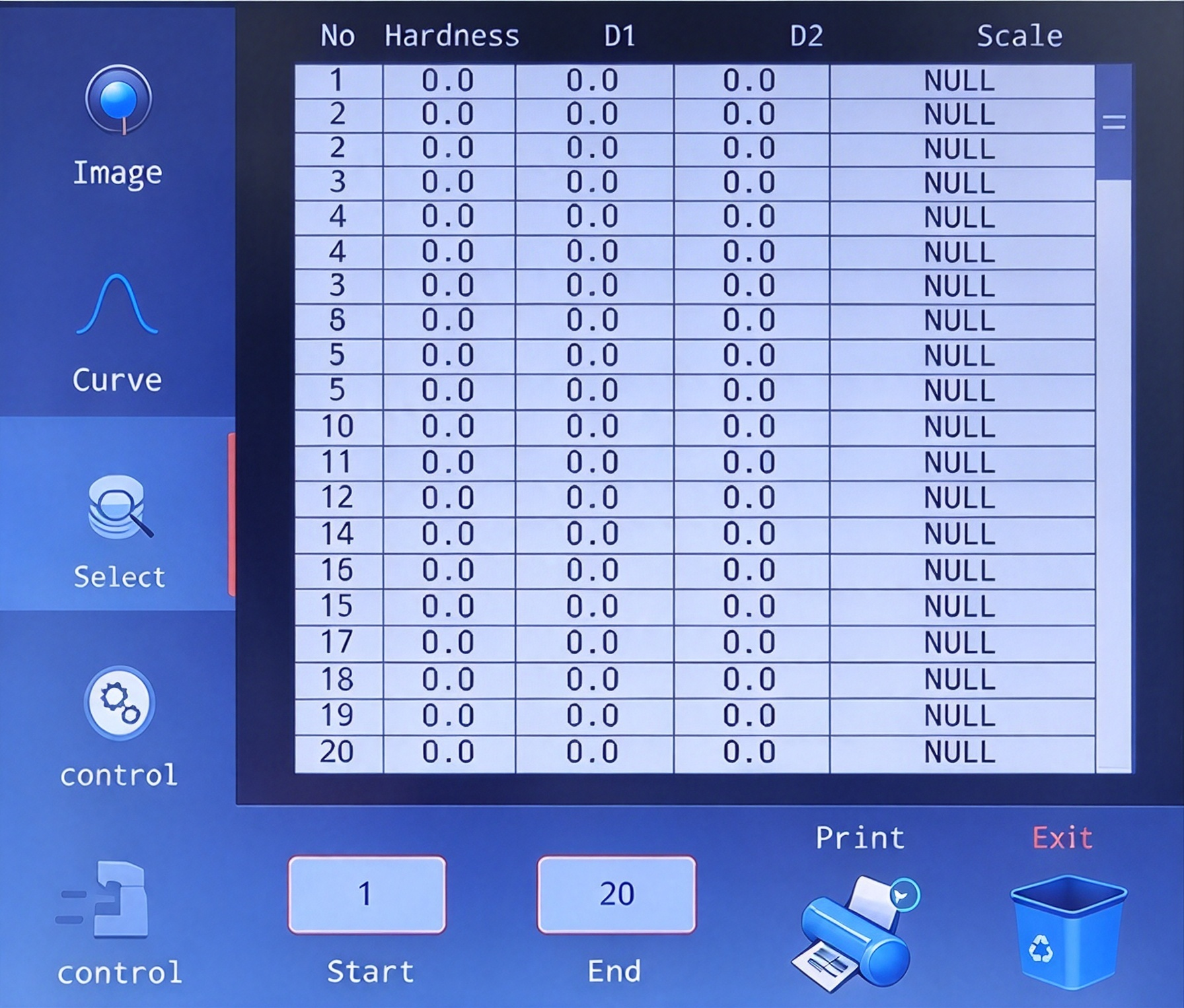 Menu statistique duromètre BRINELL DHB3000V-S